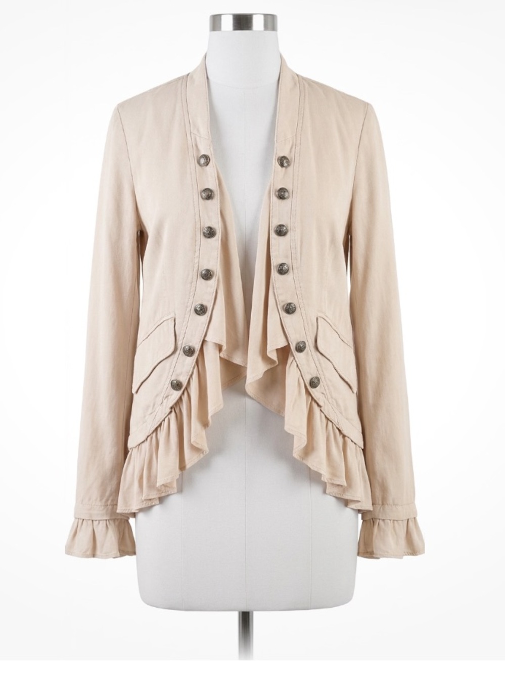 Free People Ruffle Romance Jacket Ruffle Utility Jacket Beige Small/romantic - Picture 3 of 9
